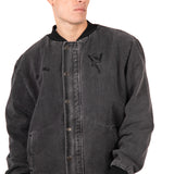 Washed Black 'Repentance' Motif Bomber Jacket