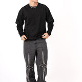 Black Double Layer Oversized 'Redemption' Motif Long Sleeve T-Shirt