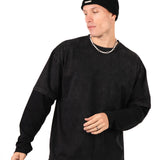 Black Double Layer Oversized 'Redemption' Motif Long Sleeve T-Shirt