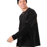 Black Double Layer Oversized 'Redemption' Motif Long Sleeve T-Shirt