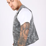 Paisley Printed Denim Gilet Vest