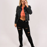 Mid-Rise Black Super Distressed Skinny