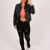 Mid-Rise Black Super Distressed Skinny