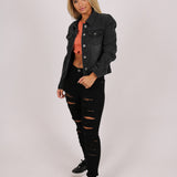 Mid-Rise Black Super Distressed Skinny