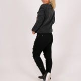 Mid-Rise Black Super Distressed Skinny