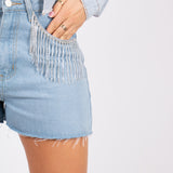 Diamanté Tassel Denim Shorts