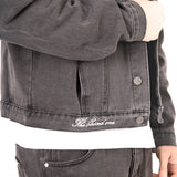 Washed Black 'The Blessed One' Motif Printed Denim Jacket