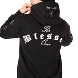 Black Rhinestone Embellished 'Blessed' Motif Hoodie