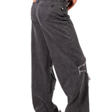 Grey Wash Rapture Rip & Repair Baggy Fit Jeans