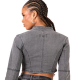 Washed Grey Rip & Repair Rapture Stitch Cropped Jacket