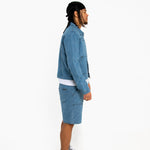 Oversized Pinstripe Jacquard Denim Shorts