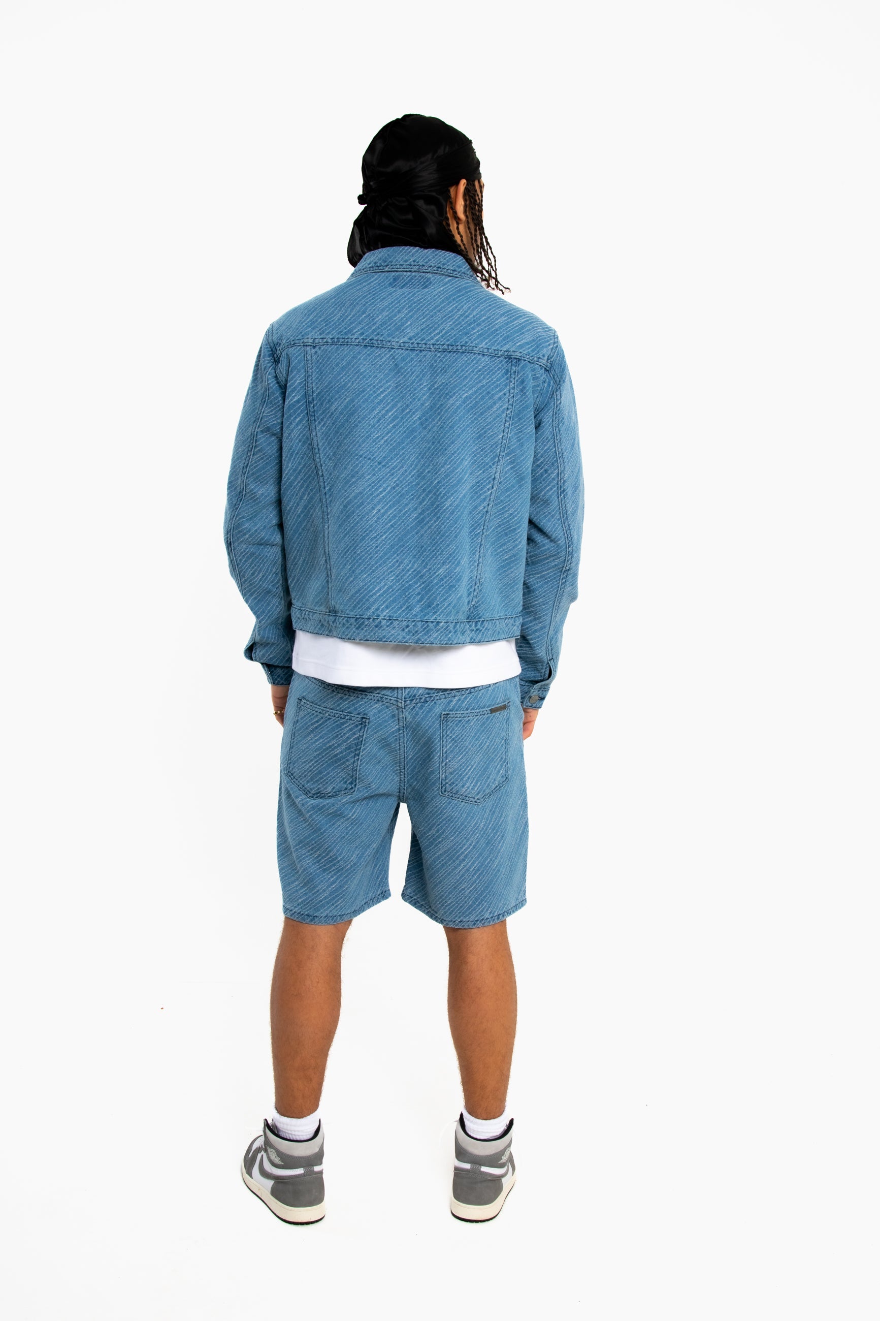 Oversized Pinstripe Jacquard Denim Jacket