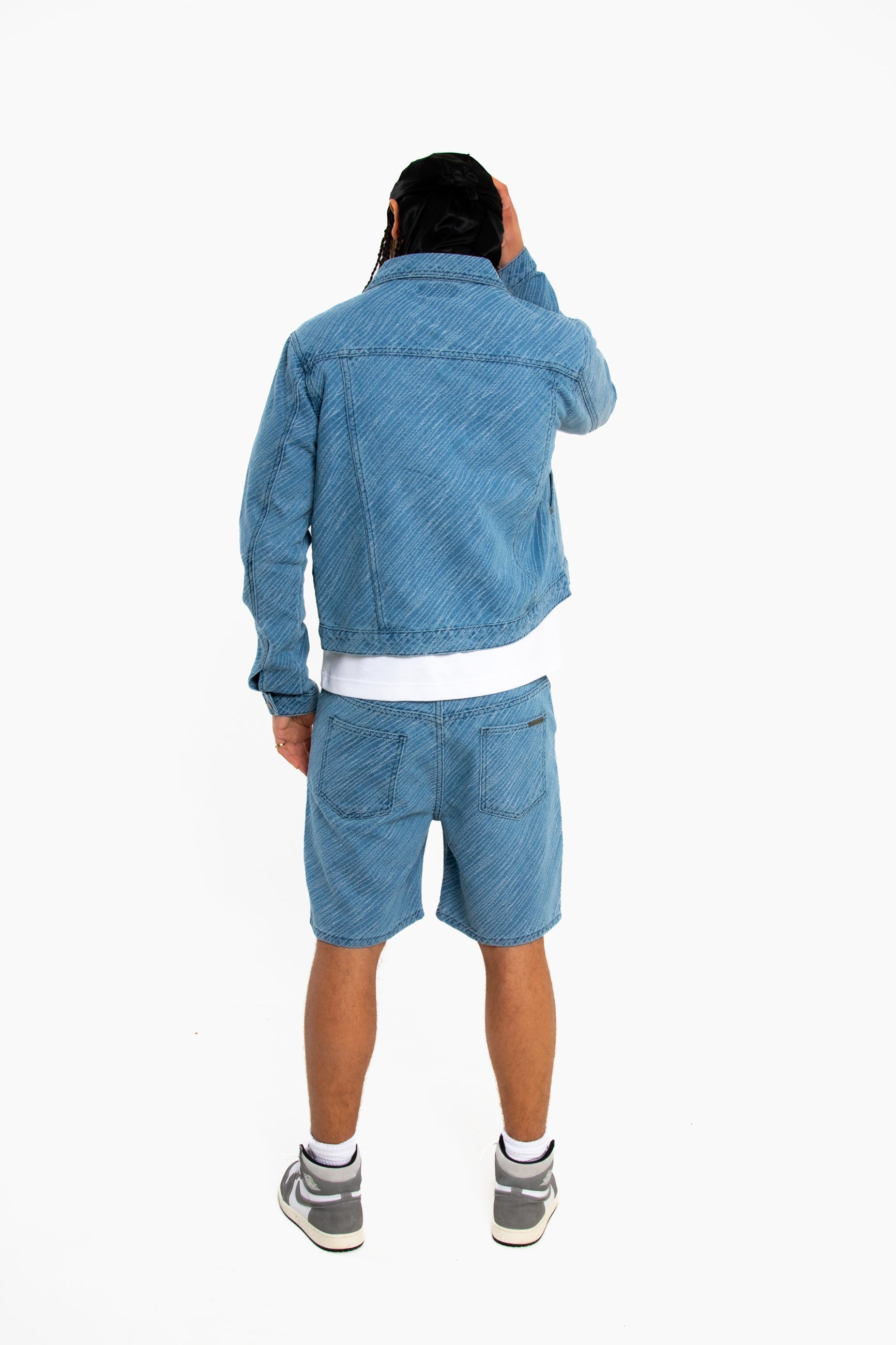 Oversized Pinstripe Jacquard Denim Shorts