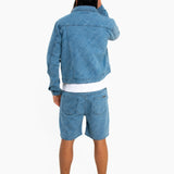 Oversized Pinstripe Jacquard Denim Shorts