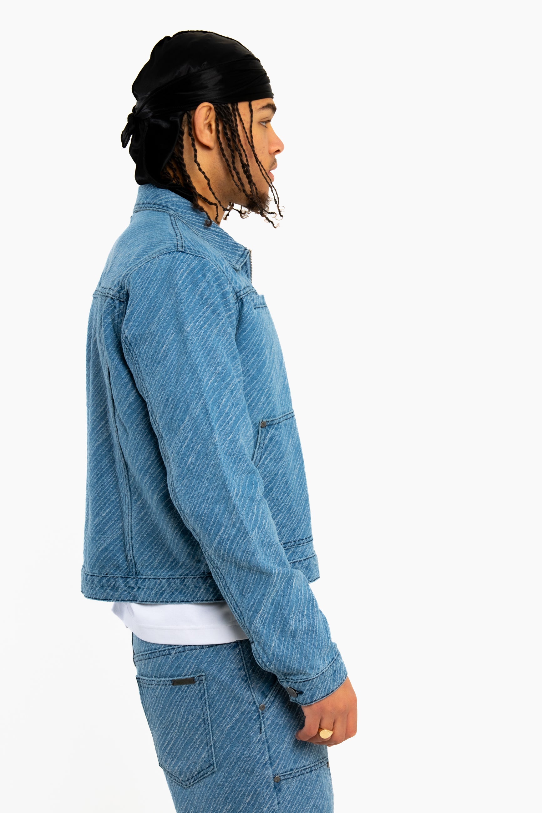 Oversized Pinstripe Jacquard Denim Jacket