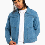 Oversized Pinstripe Jacquard Denim Jacket