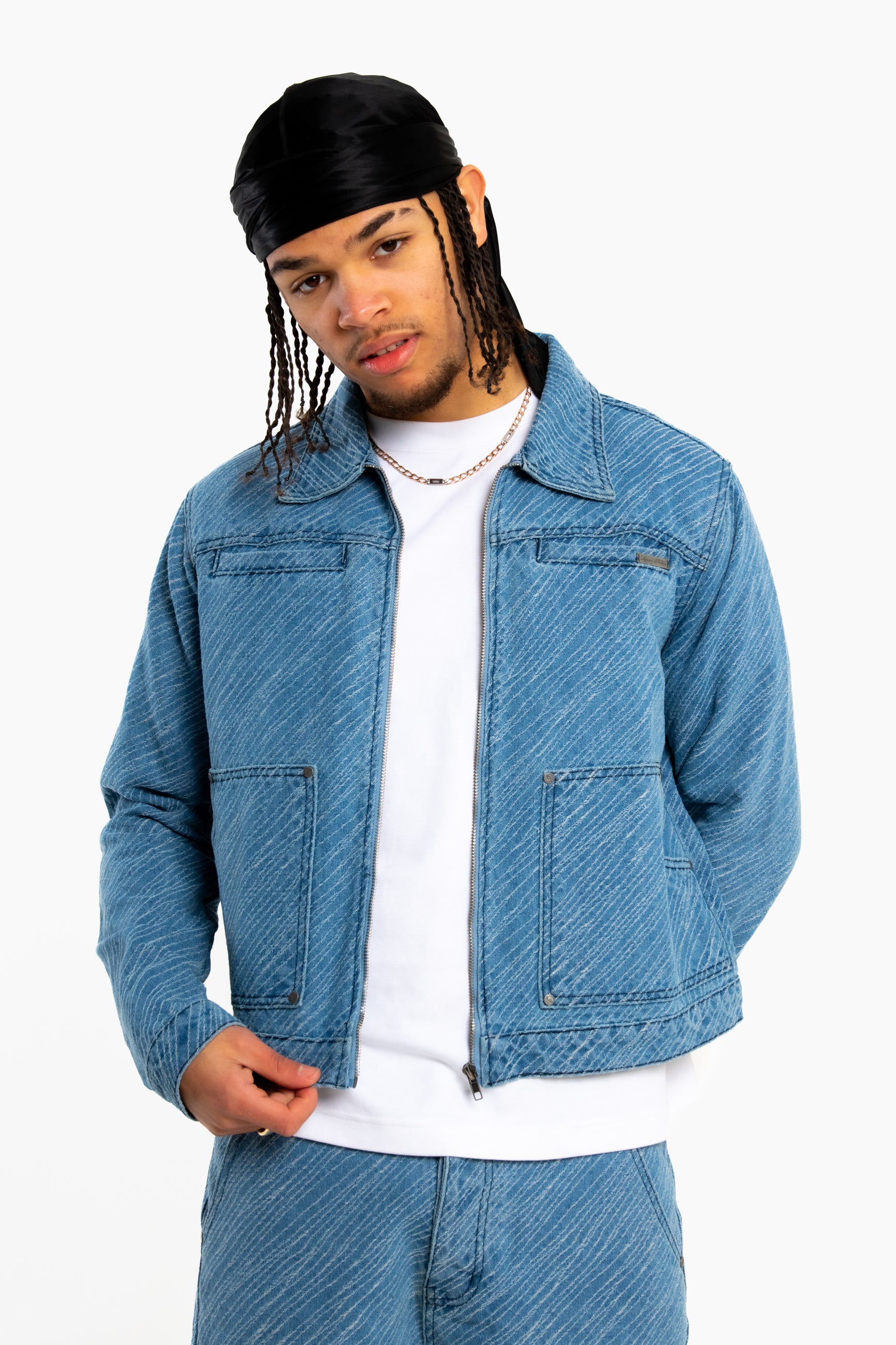 Oversized Pinstripe Jacquard Denim Jacket