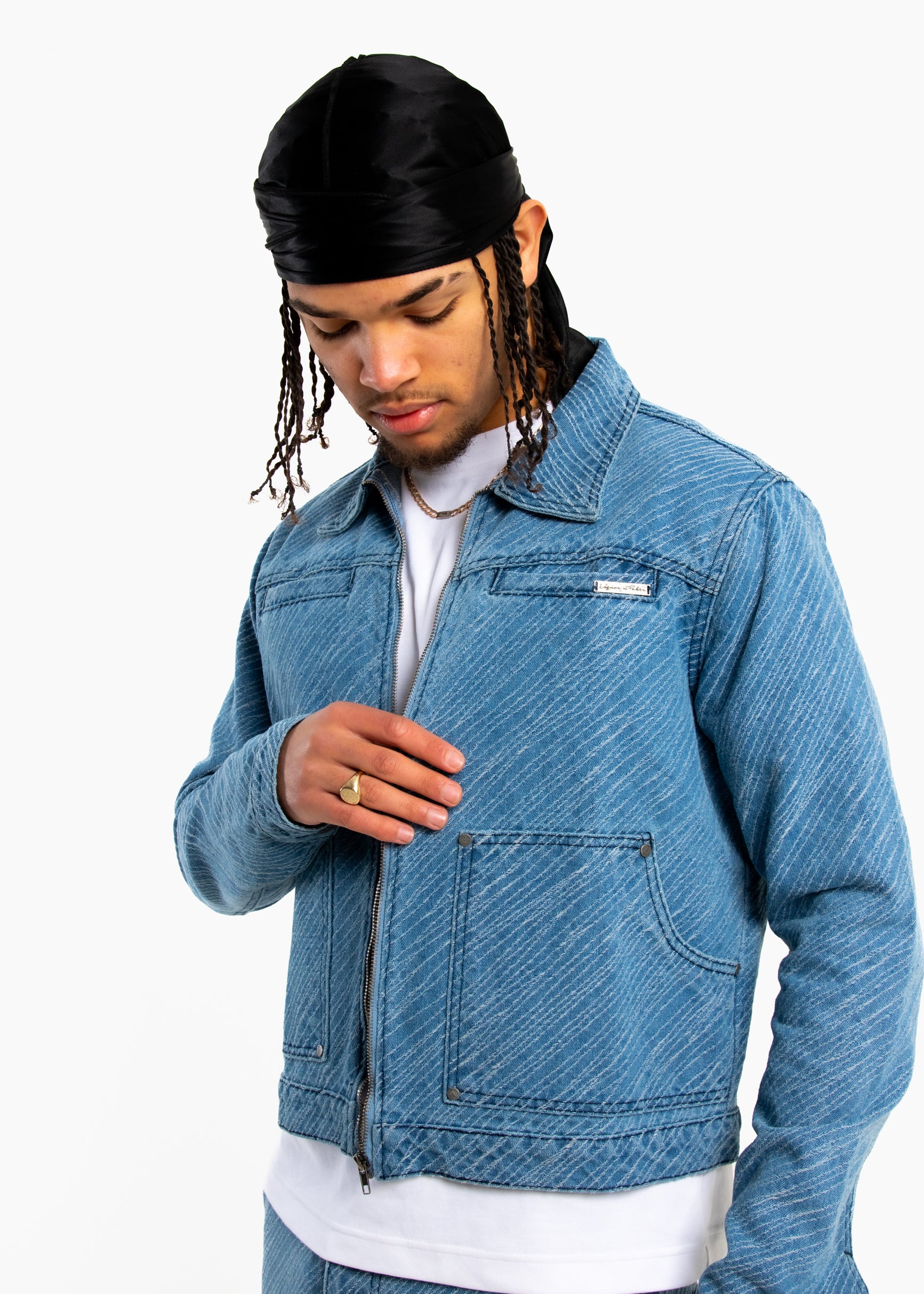 Oversized Pinstripe Jacquard Denim Jacket