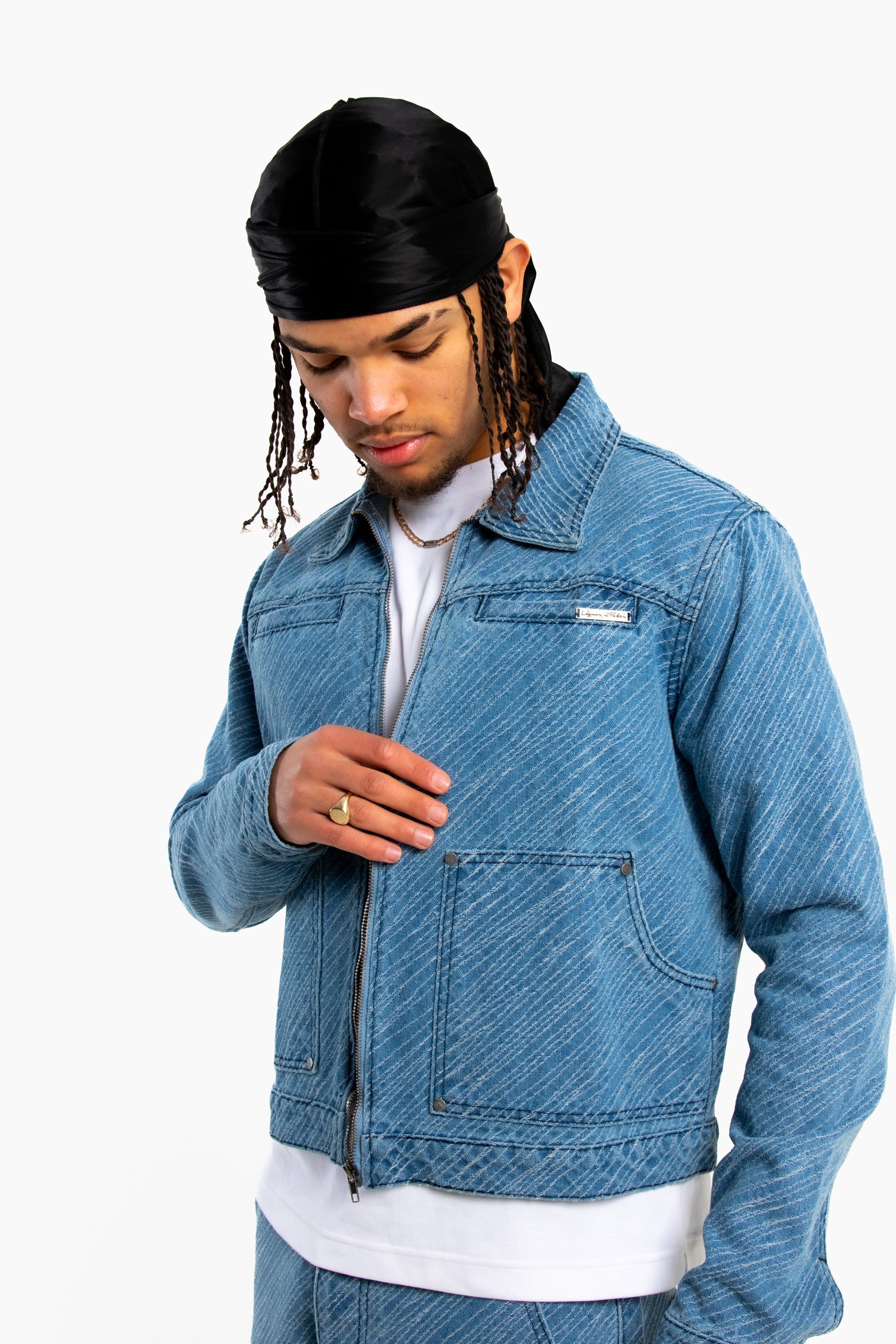 Oversized Pinstripe Jacquard Denim Jacket