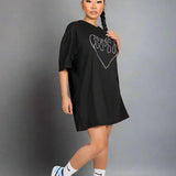 Oversized T-Shirt Dress With Diamanté Heart