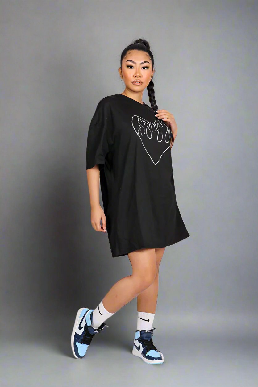 Oversized T-Shirt Dress With Diamanté Heart