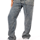 Stonewash Tie Front & Wrap Belted Front Straight Leg Jeans