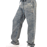 Stonewash Tie Front & Wrap Belted Front Straight Leg Jeans