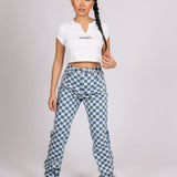 Denim Wide Leg Checkered Jean