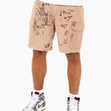 Sand & Brown Floral Twill Relaxed Cargo Shorts