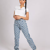 Denim Wide Leg Checkered Jean