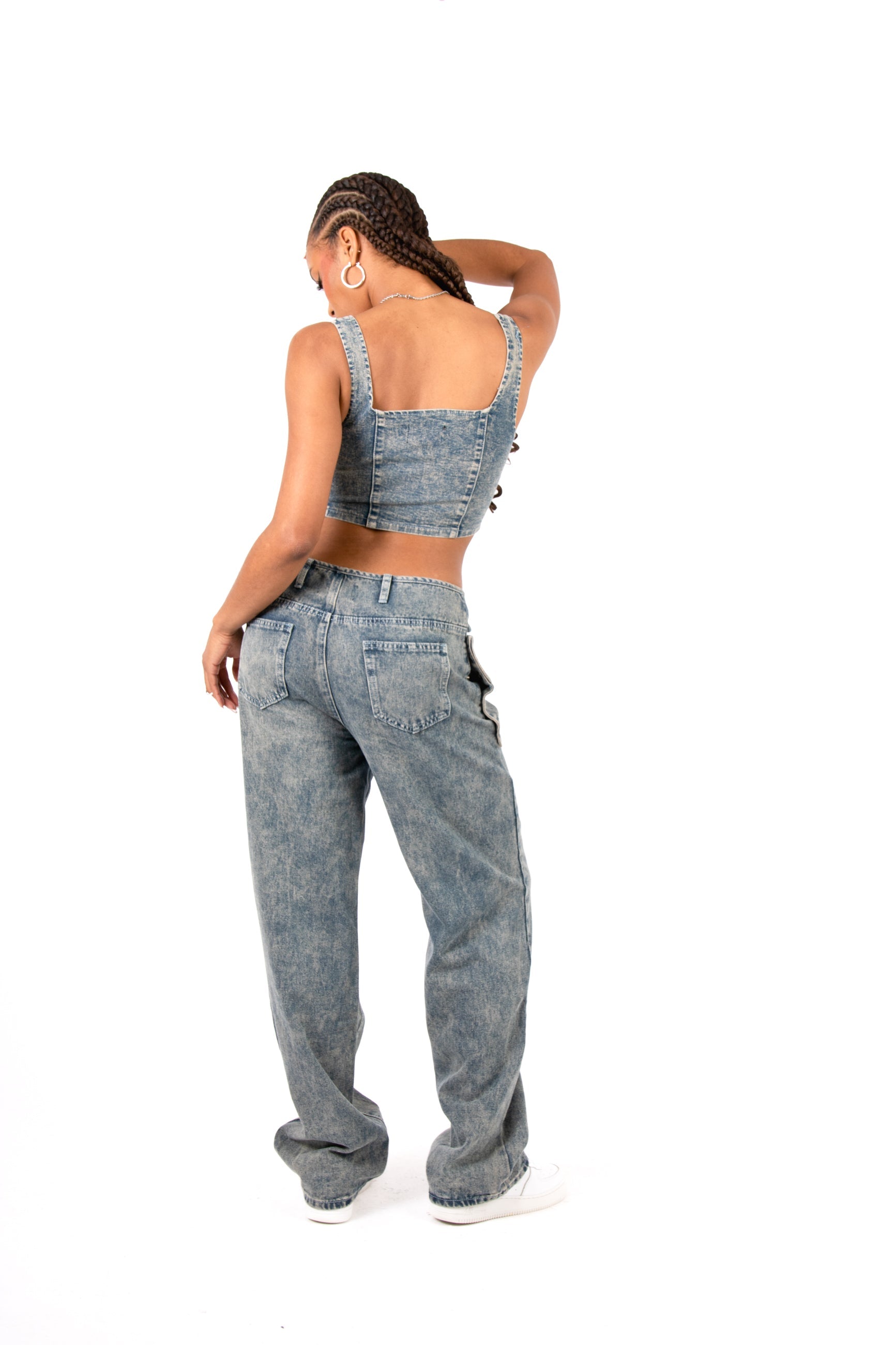 Stonewash Denim Lace Up Corset Crop Top