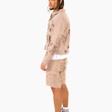 Sand & Brown Floral Twill Relaxed Cargo Shorts