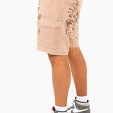 Sand & Brown Floral Twill Relaxed Cargo Shorts