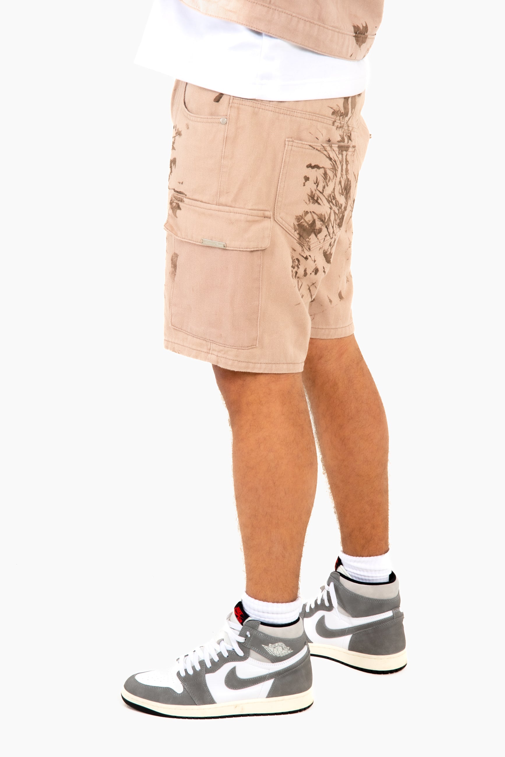 Sand & Brown Floral Twill Relaxed Cargo Shorts