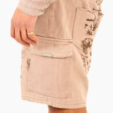 Sand & Brown Floral Twill Relaxed Cargo Shorts