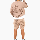 Sand & Brown Floral Twill Relaxed Cargo Shorts