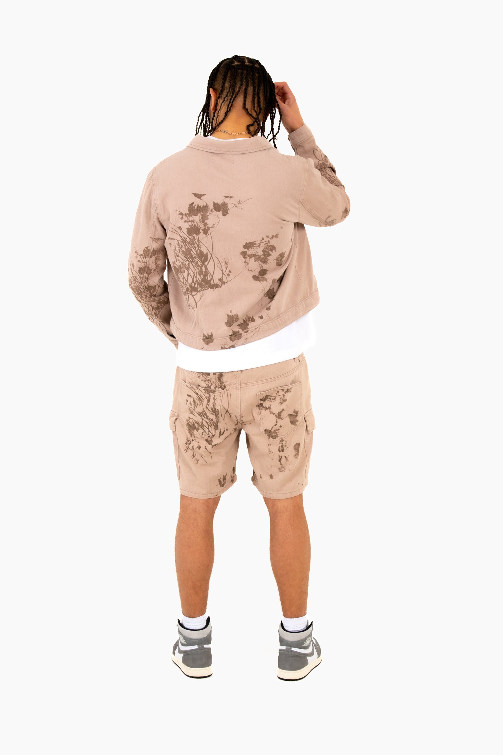 Sand & Brown Floral Twill Relaxed Cargo Shorts