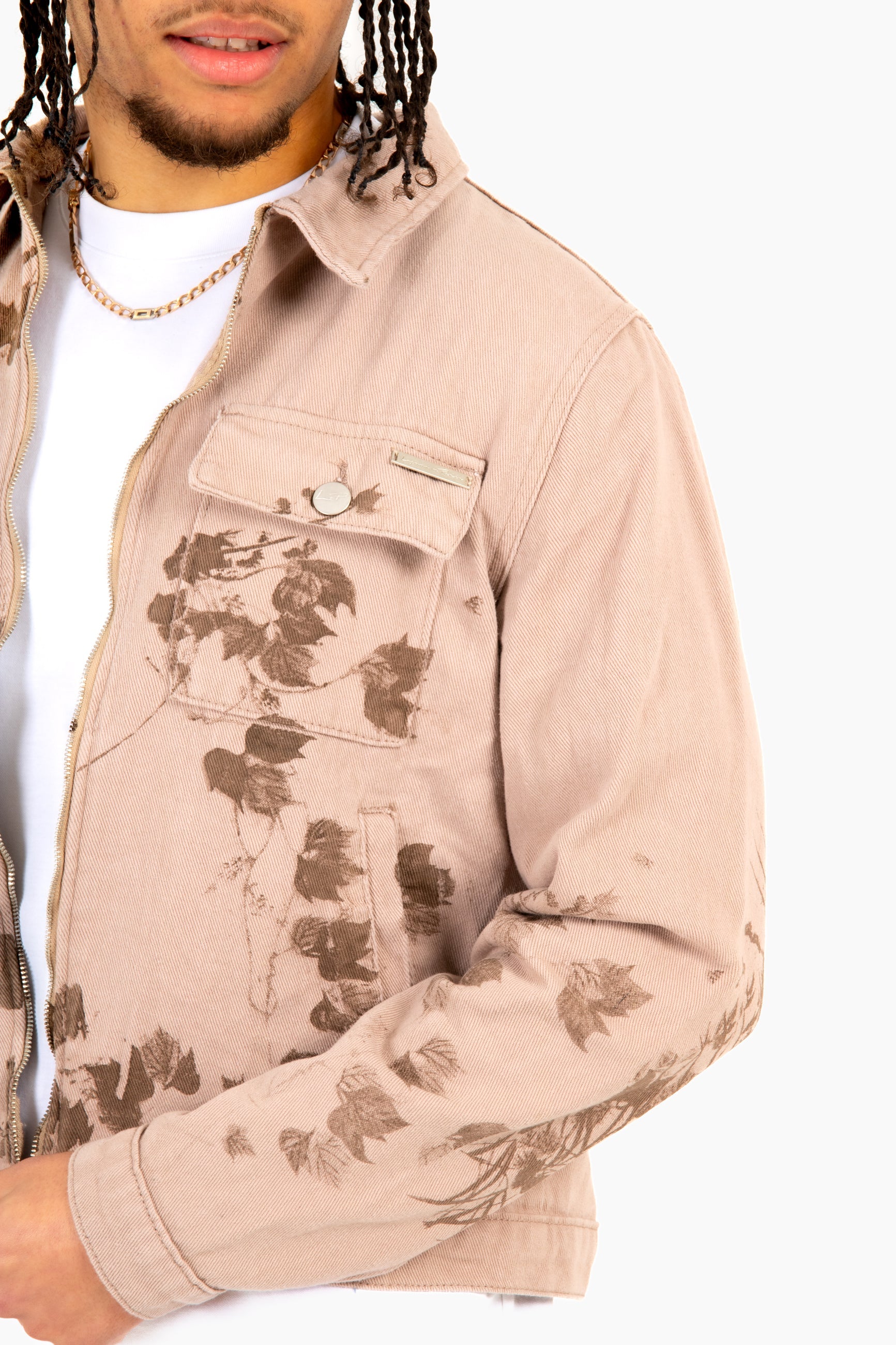 Sand & Brown Floral Twill Relaxed Denim Jacket