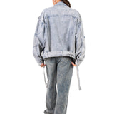 Oversized Acid Wash Blue Denim Biker Jacket