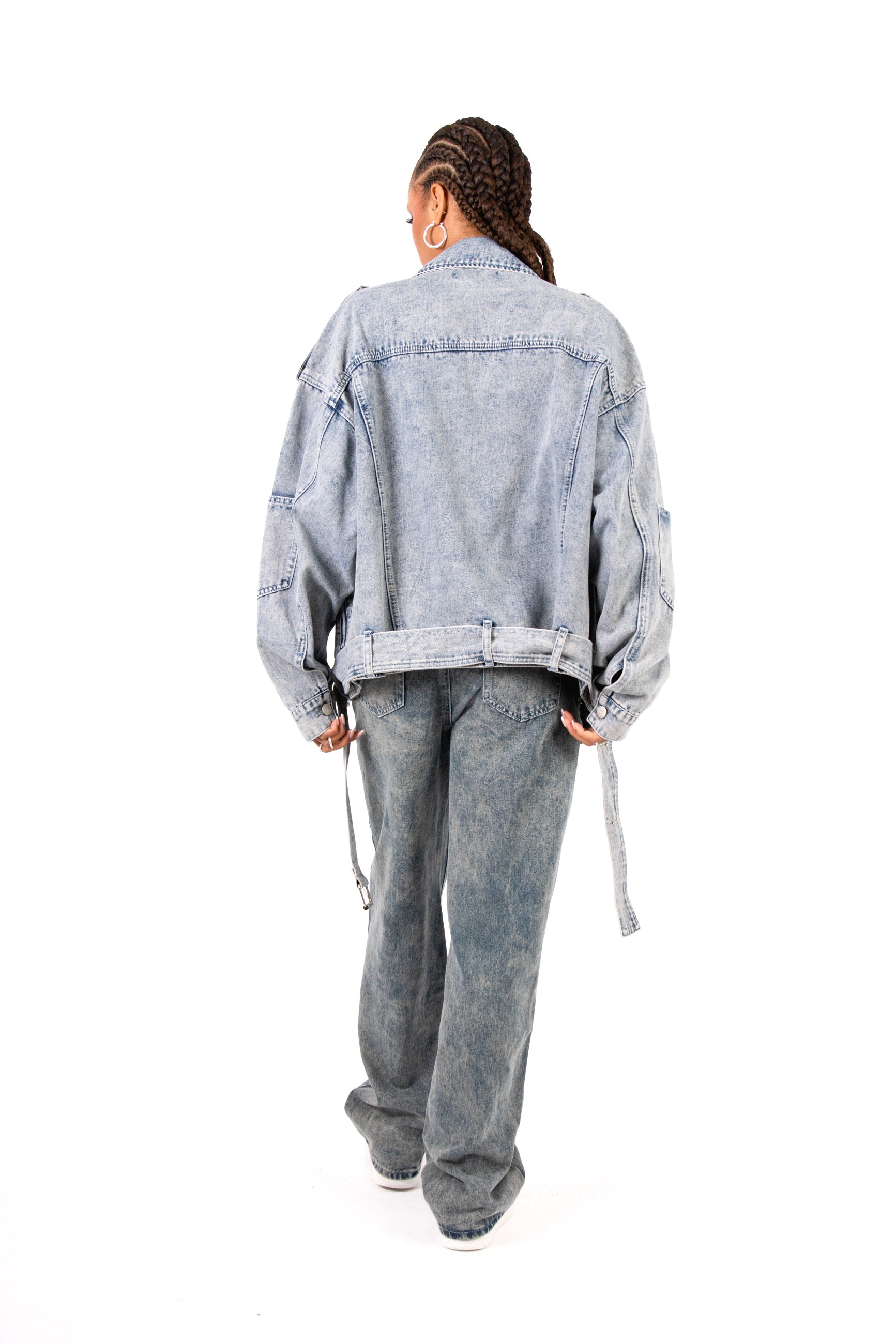 Oversized Acid Wash Blue Denim Biker Jacket