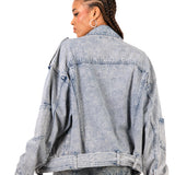 Oversized Acid Wash Blue Denim Biker Jacket