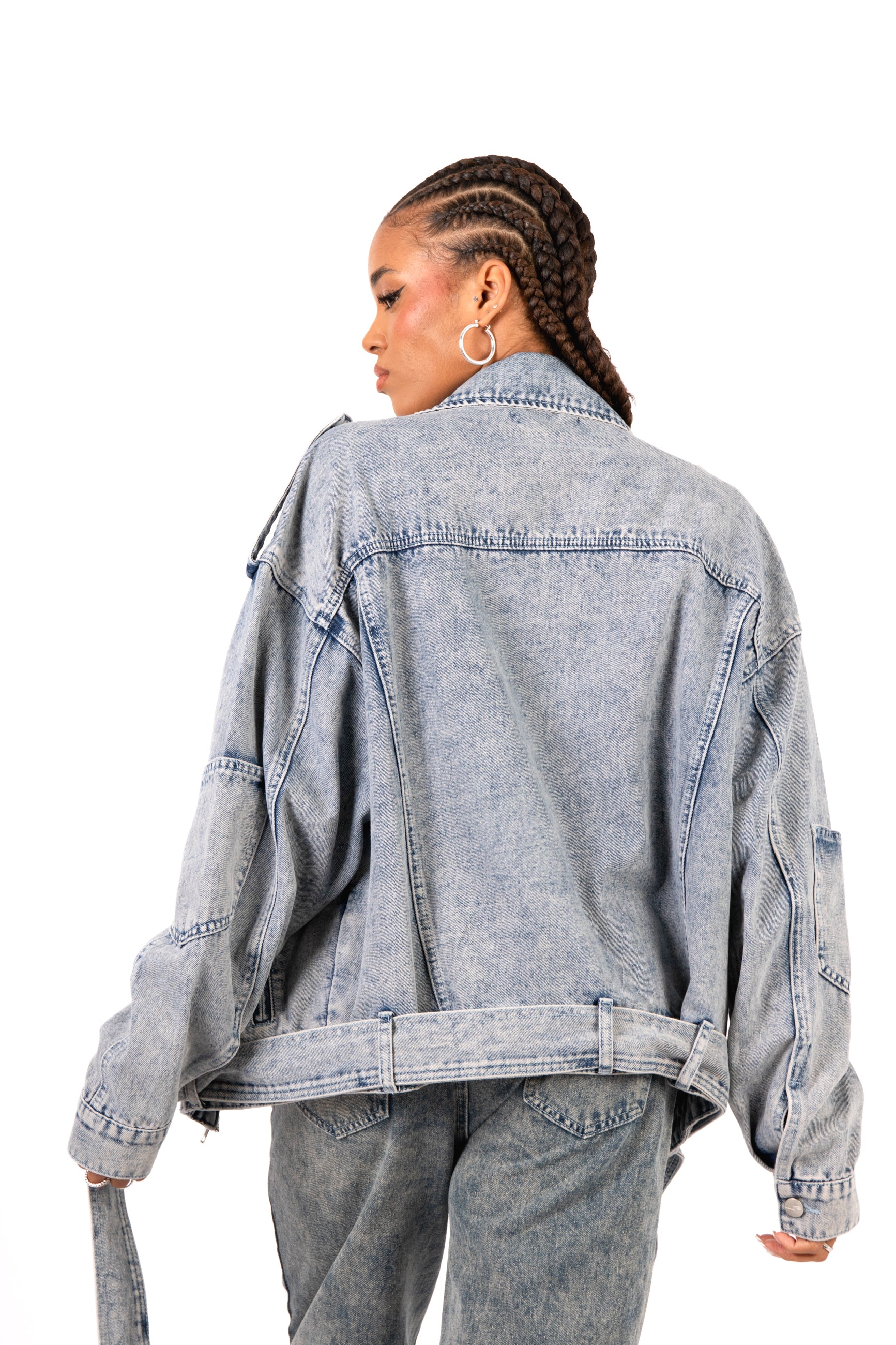 Oversized Acid Wash Blue Denim Biker Jacket