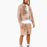 Sand & Brown Floral Twill Relaxed Cargo Shorts