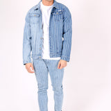 Norton Spliced & Pinstripe Slim Fit Denim Jacket