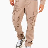 Sand & Brown Floral Twill Relaxed Cargo Jeans