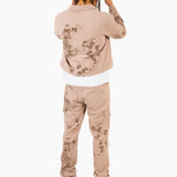 Sand & Brown Floral Twill Relaxed Cargo Jeans