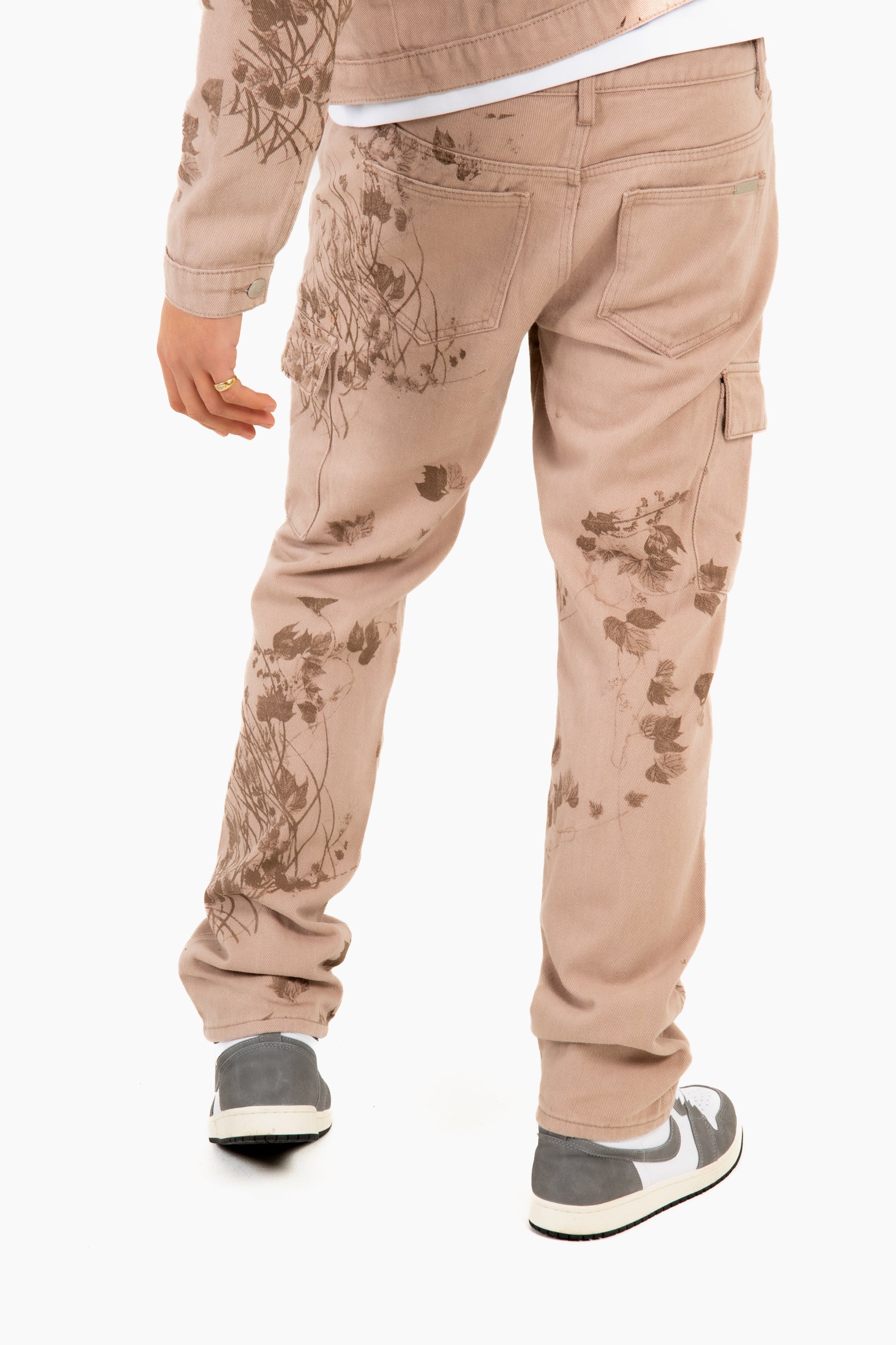 Sand & Brown Floral Twill Relaxed Cargo Jeans