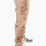 Sand & Brown Floral Twill Relaxed Cargo Jeans