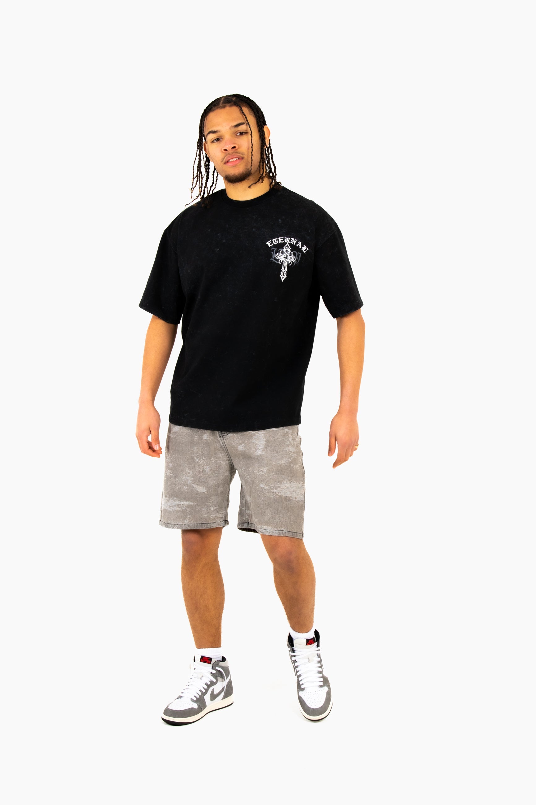 Oversized Premium Black 'Eternal Paradise' Printed T-Shirt