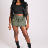 Utility Pocket Denim Mini Skirt In Khaki